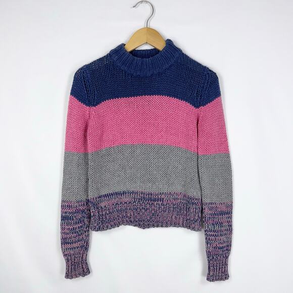 One Grey Day Women's Gigi Retro Multi Striped Cropped Sweater XS Blue Pink - Picture 2 of 15